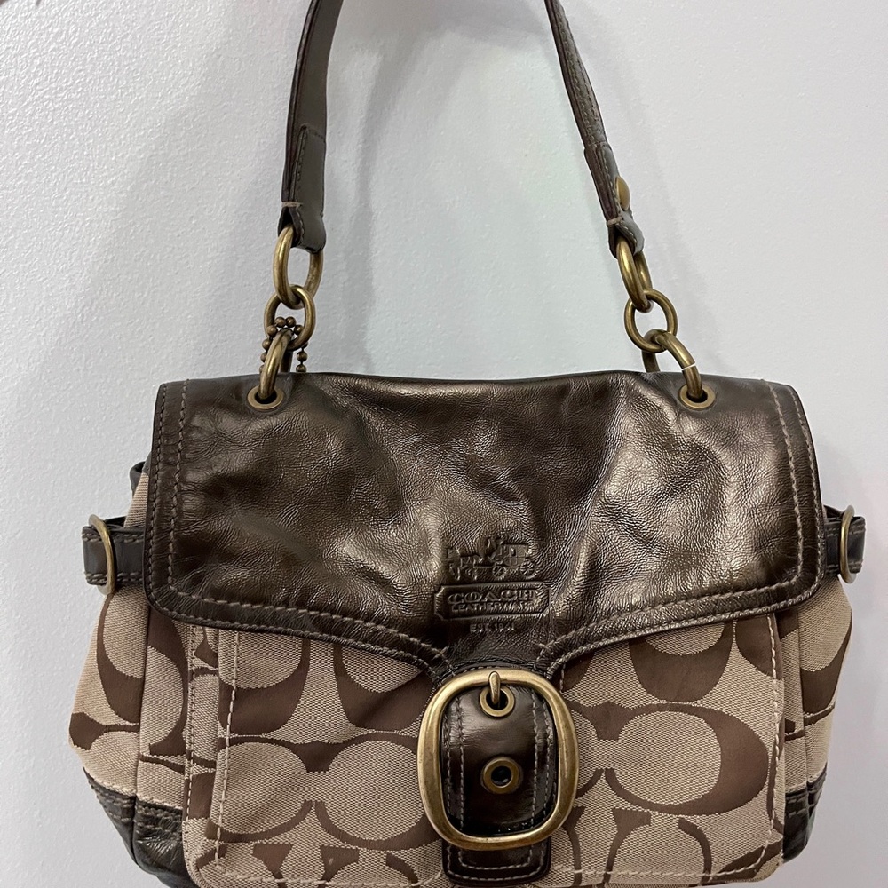 Coach Dark Brown and Tan Shoulder Bag